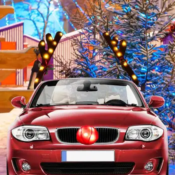 Коледа интериор за кола | Светещи led комплект за носа с Оленьими Рога| Комплект за декориране на автомобилни костюми, авто аксесоари 3